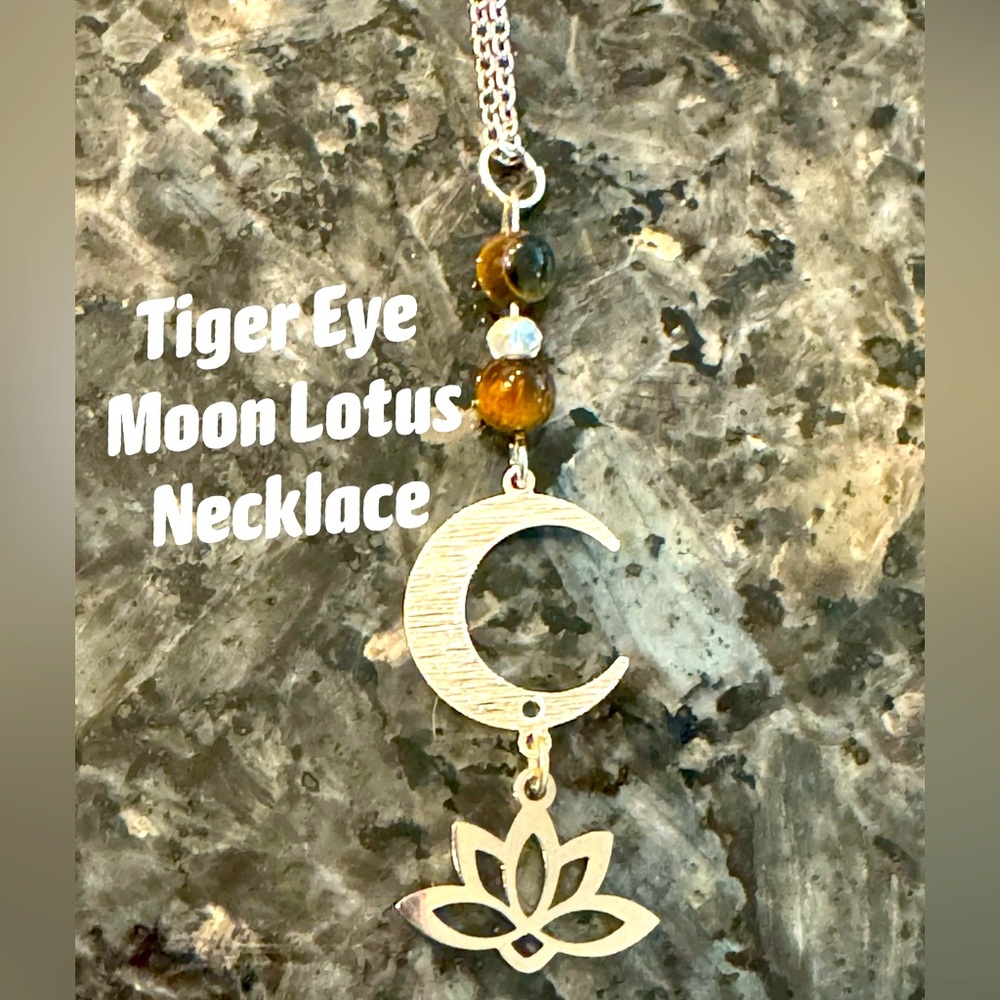 Tiger Eye Moon Lotus Necklace🪷🌙
